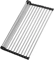 Roll Up Dish Drying Rack,Sink Rack for Top of Sink 304 Stainless Steel Drain Rack for Kitchen Sink Counter,47cm*35cm (Black(18 Tubes))
