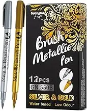 Premium 12-Pack Metallic Brush Pens Set - Quick-Drying Waterproof Oil-Based Ink, Single Tip Design for Resin Molds & Greeting Cards, Professional Craft Tools for Adults & Artists