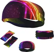 FJWSLCH Rainbow Neon Headbands for Women Men Non Slip Workout Sweatbands Adjustable Sports Hair Bands Elastic Head Bands Moisture Wicking Hairband for Running, Cycling, Yoga, Spa