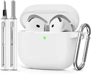 Compatible with AirPods 4 Case 2024 Come with Cleaner Kit,Soft Silicone Protective Case for AirPods 4th Generation Case with Keychain, for Women Men 【White】