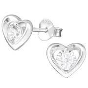 Silver Heart Stud Earrings with Cubic Zirconia