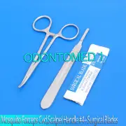 MOSQUITO HEMOSTAT FORCEPS 5" CURVED +SCALPEL HANDLE #4+5 SURGICAL BLADES #20