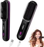 QAUARUMSUN Cordless Hair Straightener Brush Portable Straightener Brush for Travel with LED Temperature Display Fast Heating Rechargeable Mini Hot Ionic Straightener Comb for Women (Black)