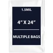 1.5Mil 4" X 24" | LDPE Clear Flat Poly Bags, Flexible & Durable | Multiple Bags