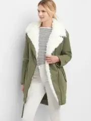 GAP ARMY JACKET GREEN FAUX FUR LINED PARKA Sz S