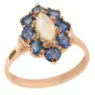 Solid 10k Rose Gold Natural Opal & Sapphire Womens Cluster Ring - Sizes 4 to 12