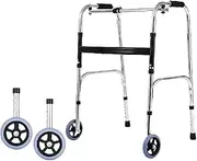 Folding Lightweight Stainless Steel Walking Frame with Wheels 6 Gears Adjustable Height for Elderly/Disabled/Shorter Person Easy to Carry (Color : Silver) Interesting