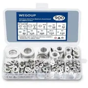 900 Pcs 304 Stainless Steel Washers, Flat Washer Assortment, M2-M12