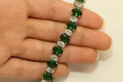 13.20CT Oval Cut Simulated Emerald Bracelet 925 Silver White Gold Plated