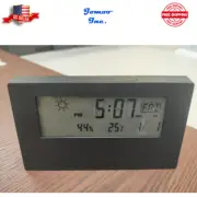 LCD Backlight Digital Alarm Clock Black Calendar Thermometer Hygrometer