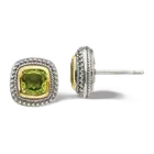 925 Sterling Silver Cushion-cut Peridot Stud Earrings