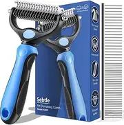 Sebtle Pet Grooming Brush, Double Sided Shedding and Dematting Undercoat Rake Comb, Deshedding Pet Brush for Dogs Cats Removes Knots & Tangles (Azure with a Comb)