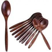 Wooden Spoons, 10 PCS Wood Soup Spoon set, Long Handle Natural Wood Table Spoons for Eating Mixing Stirring Cooking - 7.3 Inches brown