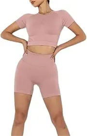 [LNYHLXS] Fitness Wear Short Sleeve Running Exercise Shorts Two-Piece Hip Lift Shorts Yoga Set