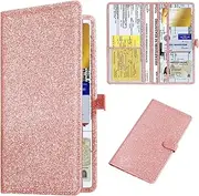 TILDOSAC Car Registration & Insurance Card Holder：Auto Glove Box Organizer Document Wallet Leather Manual Folder Vehicle Compartment License Case Truck Accessories for Women Men, Glitter Rose, large,