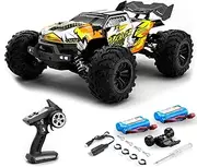 70KM/H 4WD High Speed Brushless RC Car,1:16 Scale RC Truck All-Terrain Off-Road Cars with 2 Battery Hobby Monster Truck for Beginners (Orange)