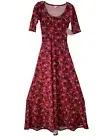 LuLaRoe Ana Pink Fit Flare Size XS A LINE LONG DRESS Palm Tree Print Scoop Neck