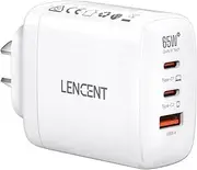 LENCENT 65W PD GaN3 Fast Wall Charger, 3-in-1 USB Power Adapter, Type-C Charger Support PPS Fast Charging, Compatible with Mobile Phone and More (White)
