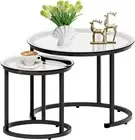Black Nesting Coffee Glass Table Set of 2, Metal Freme Side End Tables for Livin