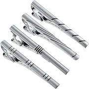 [KUHBDIE] Men's Formal Business Tie Clip Set Silver Striped Tie Clip Chrome Brushed Tie Clip