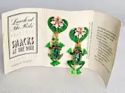 1992 Snacks Lunch At The Ritz Earrings French Toads Austrian Crystals Enamel USA