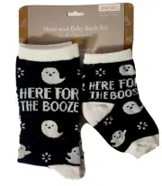 Mom And Baby Sock Set: Mom's Here For The Booze & Baby's Here For The Boos, NIP