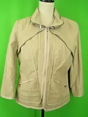 Elie Tahari Tan Cotton Blend Zip Front Lined Modern Jacket L $299 NWT