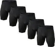 [Generic] Men Sport Long Boxer Brief Running Workout Fitness Shorts Compression Underwear for Men Athletic Short, Black-pc5, Medium