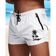 Men's Swim Trunks Swim Shorts Board Shorts Coconut Tree Quick dry Breathable Elastic Waist Drawstring Vacation Beach Hawaiian Casual Black White