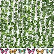 LEIAOLY Fake Vines, 12 Pack Artificial Vines for Room Decor, Ivy Vines Garland with Green Flowers Hanging Plants Faux Greenery Leaves Bedroom Aesthetic Decor for Bedroom Home Garden Wall Wedding