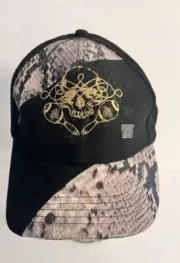 Quiksilver Cap Hat Gold Embroidered Skull Faux Snakeskin Snap Back NEW