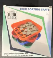 Nadex~Coin Sorting Trays~Colored~Plastic~4 Piece Set~New!~Wrappers Not Included