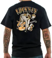 Lucky 13 Tiger Guitar Feline Fishnet Cat Hot Rod Car Rockabilly Shirt LM1000TT-B