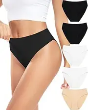 [RHYFF] Women's Cotton High Cut Briefs Women's Breathable Hipster Underwear Women's Stretch Soft Panties Pack of 5 S-XXL, Nude White, Small