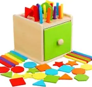 Toys for Toddlers,Wooden Coin Box Color Sorting Toy, 3-in-1 Educational Fine Mot