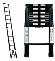 Portable Telescopic Ladder Black 3.8m Carry Bag Aluminium Extension RV Caravan