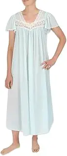 [Miss Elaine] Silk Essence Nightgown - Long Silky & Sheer Tricot Gown with Flutter Sleeves