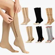 3 Pairs Zipper Compression Socks, 15-20mmHg Neuropathy Socks Bunion Socks Toeless Opened Toe Compression Stockings for Men Women,Suit for Running,Nurse,Travel,