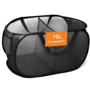 Foldable Laundry Baskets, Collapsible Mesh Laundry Hamper, 2 Compartments Black