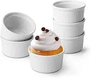 HUIRUMM White Porcelain Ramekins, 220ML Ramekins Souffle Dish,Baking Cups for Souffle, Creme Brulee, Custards, Pudding, Jams, Sauce and Dips - Durable Pack of 6