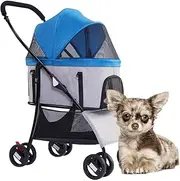 Dog Pram Travel Stroller Carrier Outdoor Buggy 4 Wheel Pet Cat Stroller, Pet Dog Strollers for Small Dogs, Pet Cat Stroller Folding Detachable Dog Pushchair for Small Dogs(Blue)