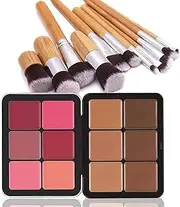 EnMart 12 Colors Blush Palette, Color Correcting Concealer Foundation Palette, Makeup Brush Set, Highlighter Bronzer Contour Concealer Cream Matte Long Lasting Brightening Blush Palette Face Cosmetics