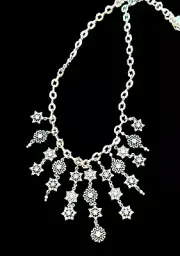 Brighton Arctica Statement Bib Necklace - silver color- crystals snowflakes