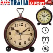 Retro Analog Alarm Clock Silent Non Ticking Bedside Table Clock Battery Operated