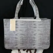 NWT Michael Kors MK Gray Python Leather Top Zip E/W Tote Shoulder Bag Purse NEW
