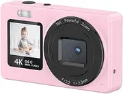Dpofirs Digital Camera, 4K 48MP Dual Screens Camera, 2.4 Inch Portable Small Point and Shoot Digital Cameras, Anti Shake Compact Camera for Kids Teens Adult Beginner (Pink)
