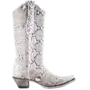 Corral Boots Snakeskin Snip Toe Pull On Cowboy Womens Grey, White Dress Boots A