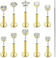 [Ocptiy] Push in Theadless Nose Rings Studs 16G 18G 20G Stainless Steel Stud Earrings Cartilage Ear Piercings Helix Tragus Earrings Barbell 6mm 7mm 8mm Lenght Diamond 3mm