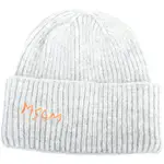 MSGM 螢光橘縫線字母反褶粗針織毛帽(淺灰色)