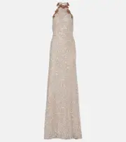 [Costarellos] Costarellos Trinity sequined halterneck gown AU 18 gold